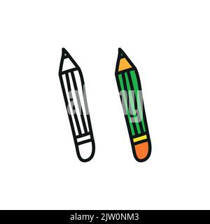 Doodle outline and colored pencil isolated on white background. Stock Vector
