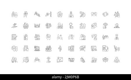 Coaching ideas, linear icons, line signs set, vector collection Stock Vector
