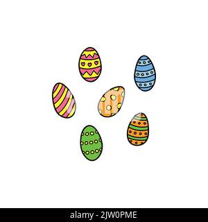 Doodle colored Easter eggs isolated on white background. Stock Vector