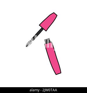 Doodle colored opened tube of mascara isolated on white background. Stock Vector