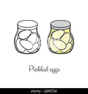 Hand drawn outline and colored pickled eggs isolated on white background. Stock Vector