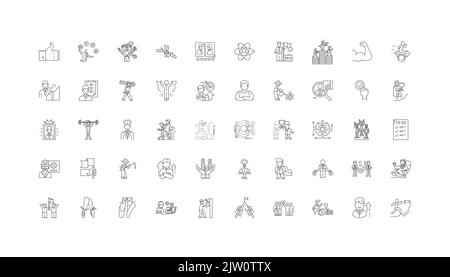 Perfomance concept illustration, linear icons, line signs set, vector collection Stock Vector