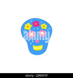 Doodle colorful skull icon isolated on white background. Stock Vector