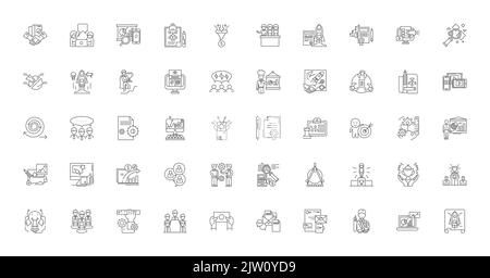 Branding concept illustration, linear icons, line signs set, vector collection Stock Vector