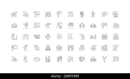 Talking people linear icons, signs, symbols vector line illustration ...
