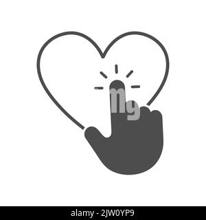 Cursor icon click on the heart icon. The arrow points to the heart icon. Flat style Stock Vector