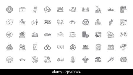 Car service ideas, linear icons, line signs set, vector collection Stock Vector