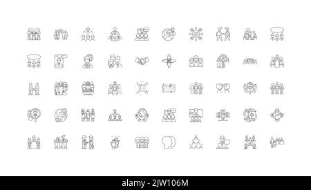 Community System concept illustration, linear icons, line signs set, vector collection Stock Vector
