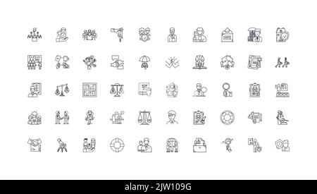 Law justice ideas, linear icons, line signs set, vector collection Stock Vector
