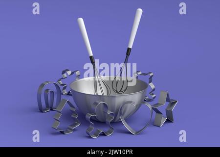 Plastic Bowl With A Whisk 3d Stock Photo - Download Image Now