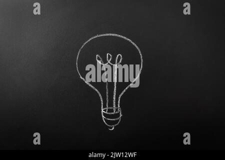 close up of lightbulb drawing on black chalkboard Stock Photo
