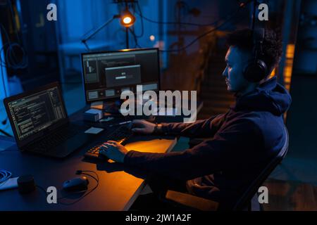 hacker using computer virus for cyber attack Stock Photo