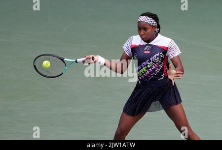 New York, USA. 02nd Sep, 2022. September 2, 2022: Coco Gauff (USA) defeated Madison Keys (USA) 6-2, 6-3, at the US Open being played at Billie Jean King Ntional Tennis Center in Flushing, Queens, New York/USA © Grace Schultz/CSM Credit: Cal Sport Media/Alamy Live News Stock Photo