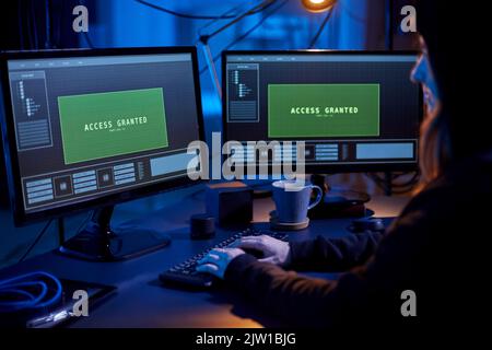 hacker using computer virus for cyber attack Stock Photo