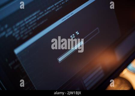 close up of computer monitor progress loading bar Stock Photo