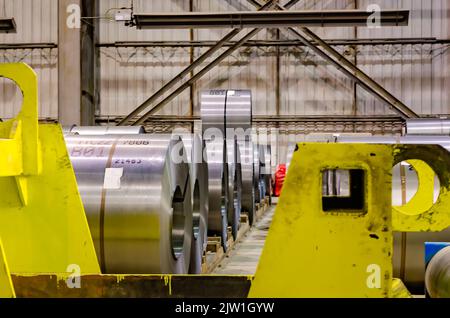 Steel coils are pictured in the cold mill at Severstal Columbus, Oct. 22, 2011, in Columbus, Mississippi. Stock Photo