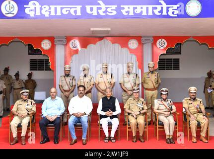 Beawar, Rajasthan, India. 2nd Sep, 2022. Rajasthan Chief minister Ashok Gehlot with Transport Minister Pratap Singh Khachariyawas, Director General of Police M L Lather and police officials during Convocation Parade Ceremony at Rajasthan Police Academy in Jaipur. (Credit Image: © Sumit Saraswat/Pacific Press via ZUMA Press Wire) Credit: ZUMA Press, Inc./Alamy Live News Stock Photo