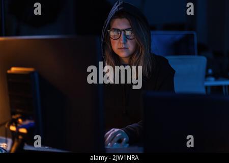 hacker using computer virus for cyber attack Stock Photo