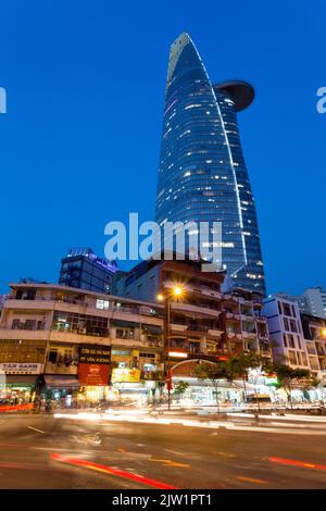 Ho Chi Minh City, Vietnam - January 18, 2016: Ho Chi Minh City skyline of District 1 and the Bitexco Financial Tower at dusk. District 1 is the financ Stock Photo