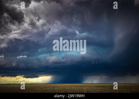 Supercell storm cloud at sunset near Haswell, Colorado Stock Photo