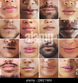 Thats a lotta lips. Composite image of an assortment of peoples mouths. Stock Photo