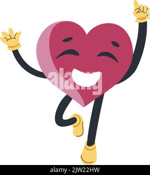 Cheering heart characters jumping and smiling Stock Vector