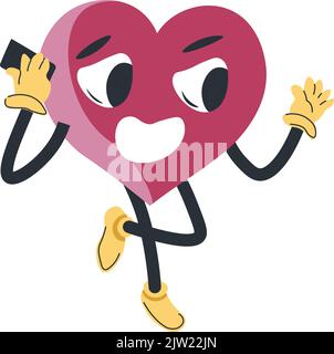 Heart character talking on phone, romance date Stock Vector