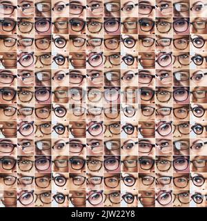 Where there is vision there is hope. Composite image of an assortment of eyes wearing glasses. Stock Photo