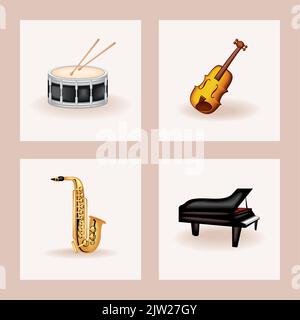 icons, realistic music instruments Stock Vector