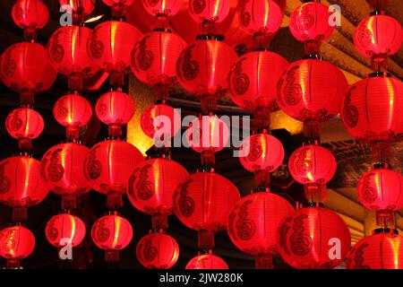 Rows Of Colorful Glowing Red Chinese Lanterns Stock Photo