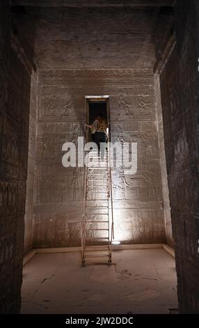 Stairs to the crypt, Temple of Hathor, Dendera, Qina, Egypt Stock Photo