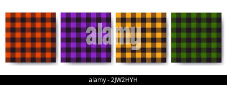 Halloween gingham seamless pattern set in traditional colors. Vichy plaid design for autumn holiday textile decorative. Checked pattern for fabric - t Stock Vector