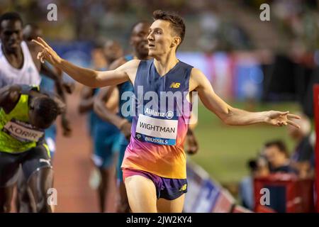 Brussels, Belgium. 02nd Sep, 2022. Jake Wightman of GB&NI wins men's 800m during the Allianz Memorial Van Damme 2022, part of the 2022 Diamond League series at King Baudouin Stadium on September 02, 2022 in Brussels, Belgium. Photo by Gary Mitchell/ Credit: Gary Mitchell, GMP Media/Alamy Live News Stock Photo