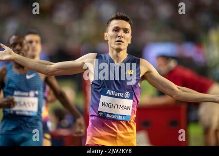 Brussels, Belgium. 02nd Sep, 2022. Jake Wightman of GB&NI wins men's 800m during the Allianz Memorial Van Damme 2022, part of the 2022 Diamond League series at King Baudouin Stadium on September 02, 2022 in Brussels, Belgium. Photo by Gary Mitchell/ Credit: Gary Mitchell, GMP Media/Alamy Live News Stock Photo