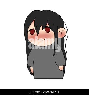 cute anime girl in gray t shirt cute smiling anime illustration Stock Vector