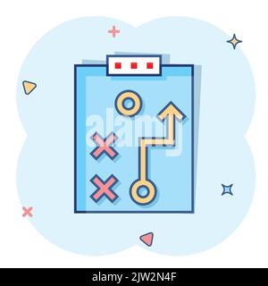 Vector cartoon tactical plan document icon in comic style. Strategy concept illustration pictogram. Document business splash effect concept. Stock Vector