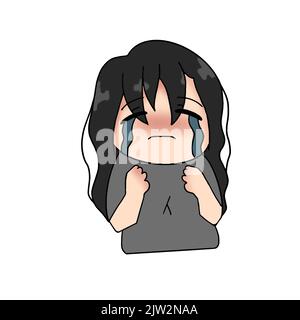 Cartoon cute anime girl crying in illustration creative Stock Vector
