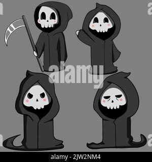 Dark death with a scythe illustration pack Stock Vector
