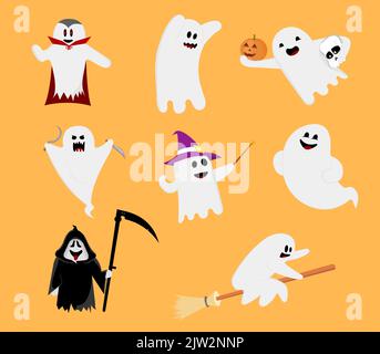 halloween ghosts color boo characters in vector illustration Stock Vector
