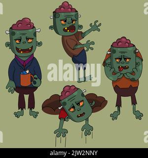 Cartoon cool zombie illustration pack illustration vector Stock Vector