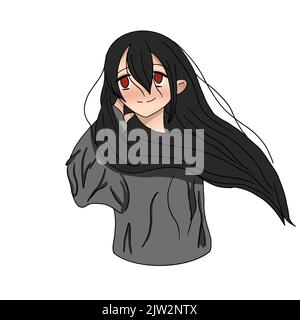 cute anime girl fixing her hair illustration Stock Vector