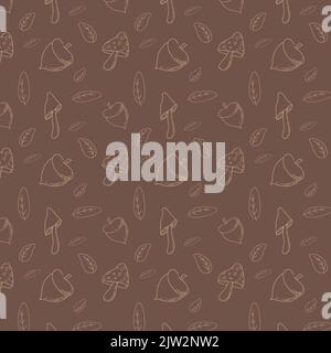autumn leaves acorns and mushrooms vector illustration pattern Stock Vector