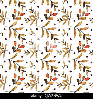 berries on a branch and autumn herbs and leaves Stock Vector