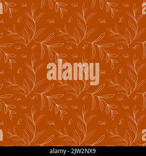autumn pattern thin branches with leaves and berries Stock Vector
