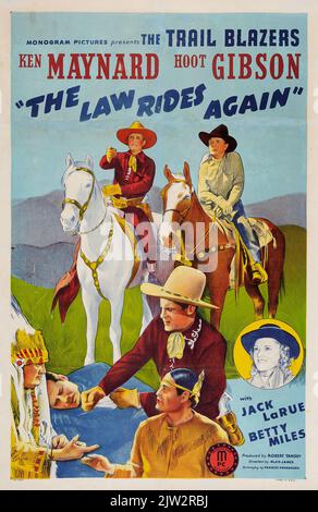 The Trail Blazers - Ken Maynard, Hoot Gibson - The Law Rides Again (Monogram, 1943) Western movie - Vintage film poster Stock Photo