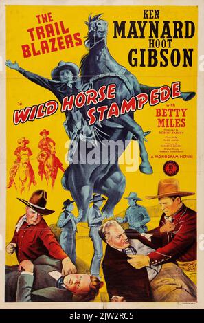 The Trail Blazers - Ken Maynard, Hoot Gibson - Wild Horse Stampede (Monogram, 1943) Western movie, vintage film poster Stock Photo