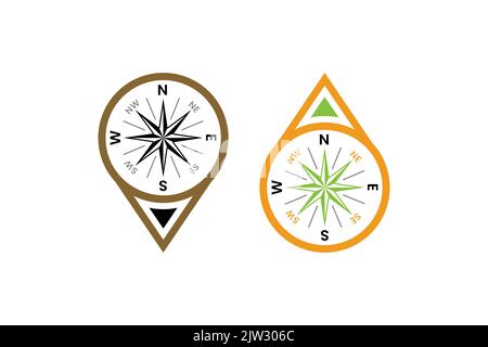 Pin Map Logo Position With Compass Icon Vector Design Stock Vector
