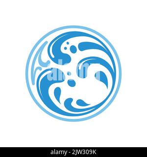 Ocean Wave Logo In Coin Medal Vector Design Stock Vector