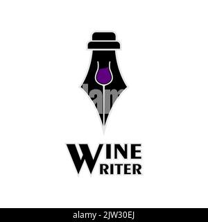 Restaurant Blog Writer Logo Using Pen And Wine Glass as Negative Space Stock Vector