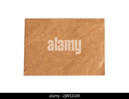 Kraft paper envelope isolated on white background. Eco-friendly package for correspondence, invitation, postcard. High quality photo Stock Photo